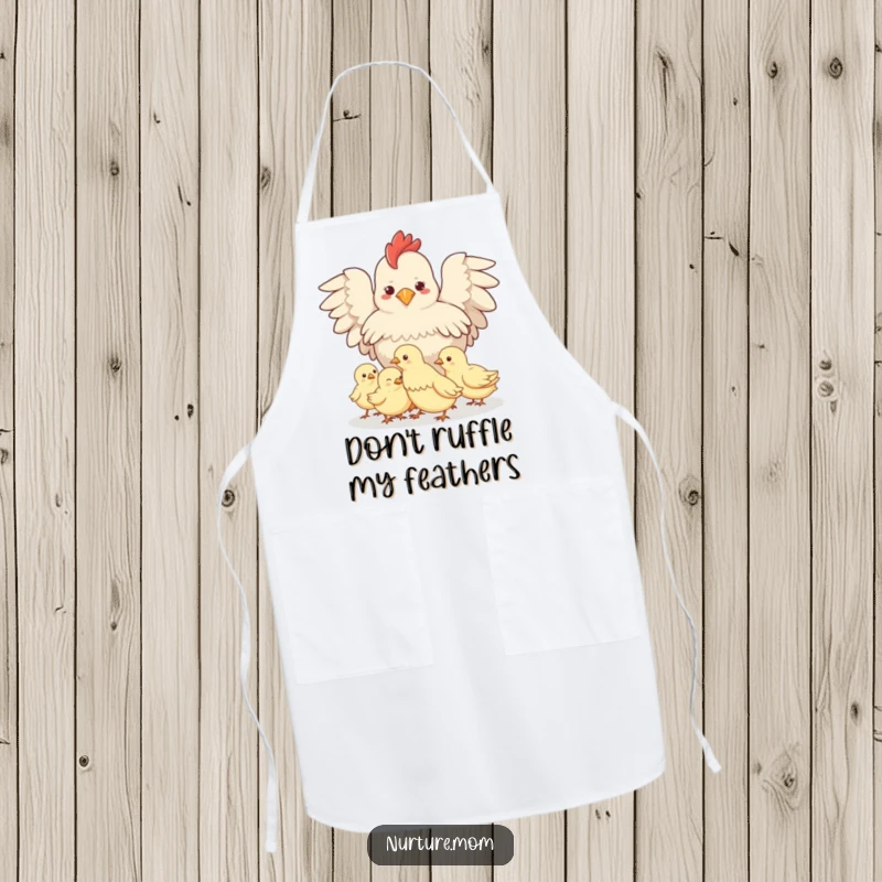 Funny Protective Hen Apron: Cute hen shielding her chicks, perfect for kitchen duties and protecting family meals.