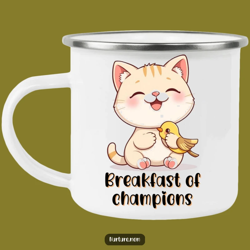 Funny Cat Feeding Bird Camping Mug: Outdoor Companionship and Hilarious Pet Gift