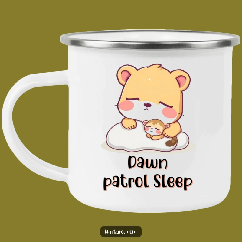 Funny Animal Camp Mug: Outdoor Guardian Watching Sleepy Pal, Great Funny Gift