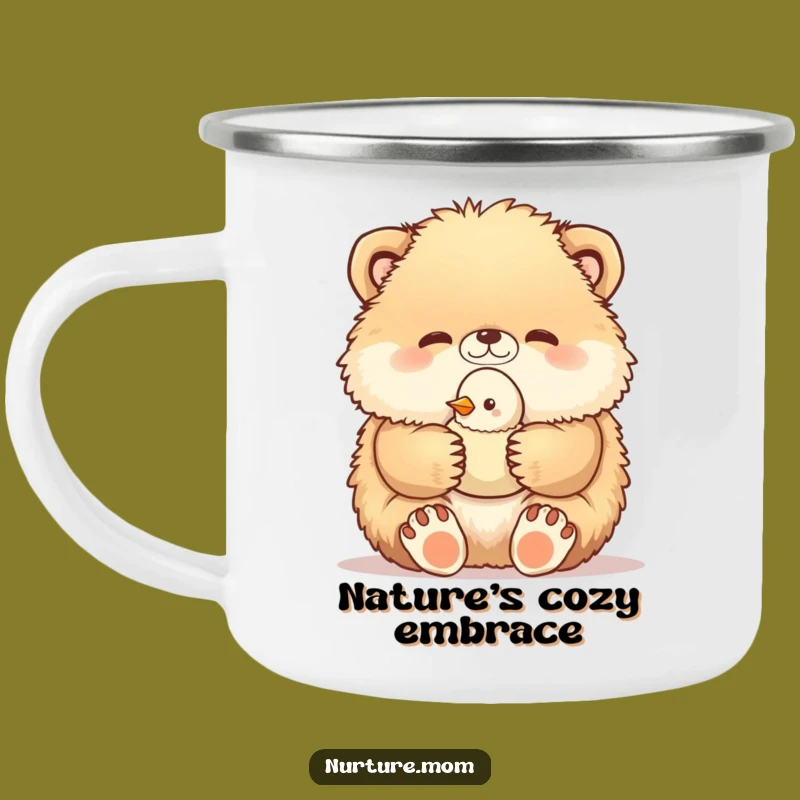 Funny Enamel Mug: Fluffy Animal & Baby Bird Outdoor Adventure Gift