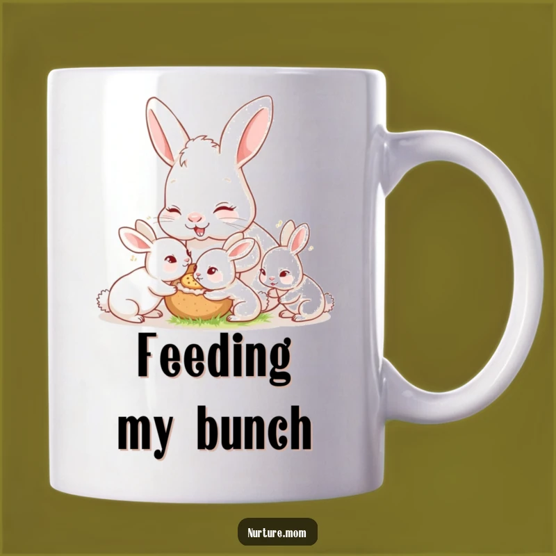 Funny Bunny Mom Mug: Nurturing Rabbit Feeding Babies, Cute Animal Mom Gift