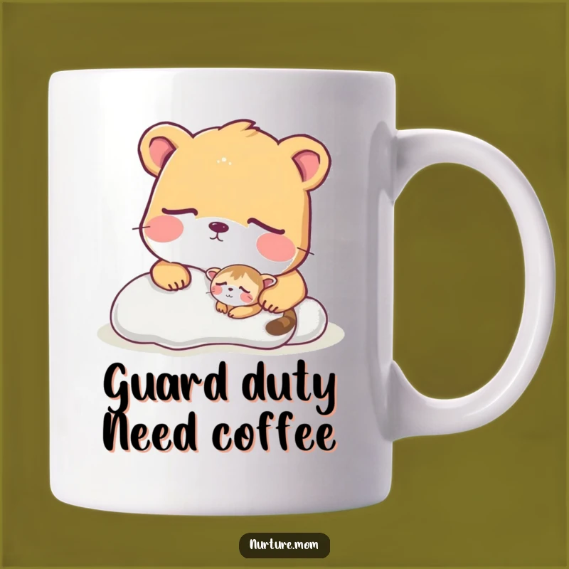 Funny Animal Guard Mug: Cute Guardian Watching Sleeping Friend, Perfect Gift Idea