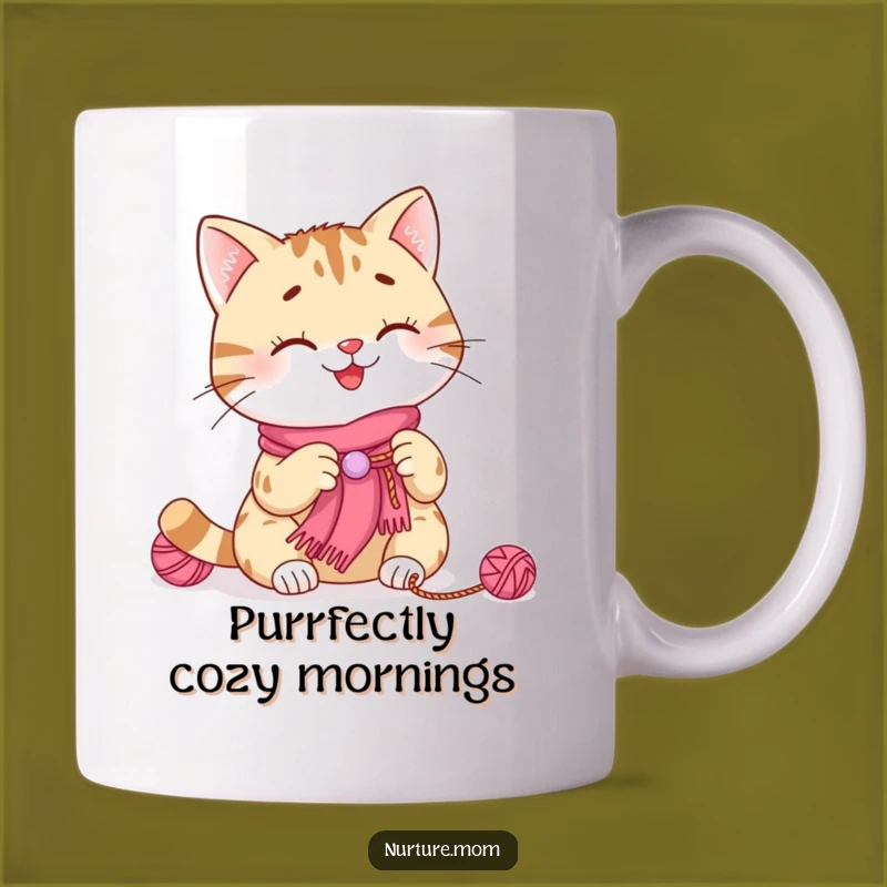 Funny Cat Knitting Mug: Smiling Kitty Making Scarf, Purrfect Funny Gift