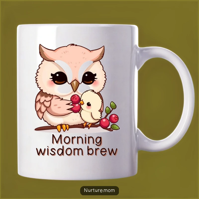 Funny Kawaii Owl Mom Mug: Tender Moment Feeding Chick, Heartwarming Gift