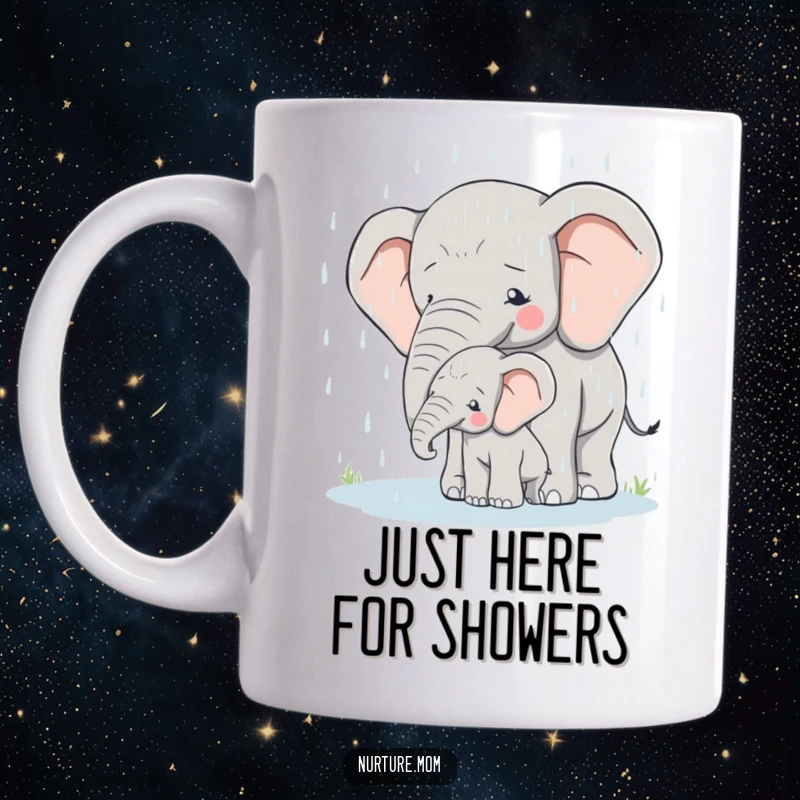 Loving mother elephant tenderly shielding her young calf from the rain, symbolizing protection and care.