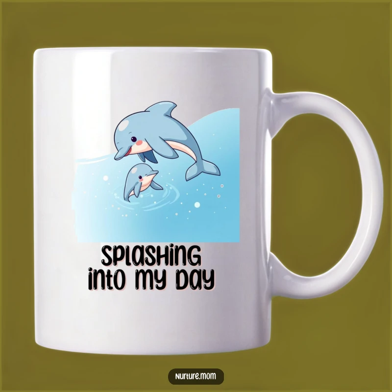 Funny Dolphin Mom Mug: Guiding Calf Through Water, Aquatic Fun Gift
