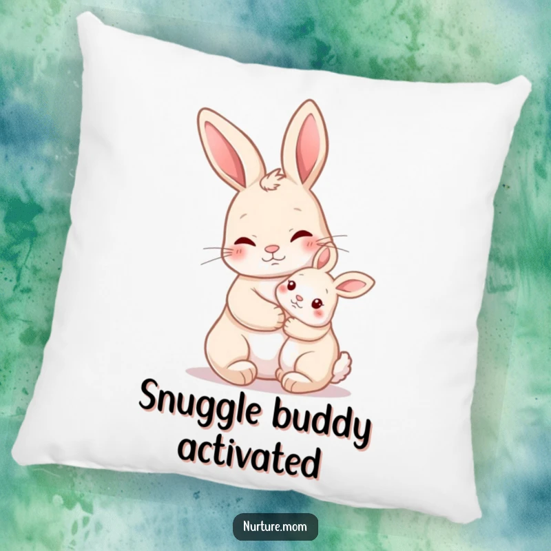 Funny Nurturing Rabbit Pillow with a mother rabbit holding a baby bunny close, providing soft comfort and humorous affection.