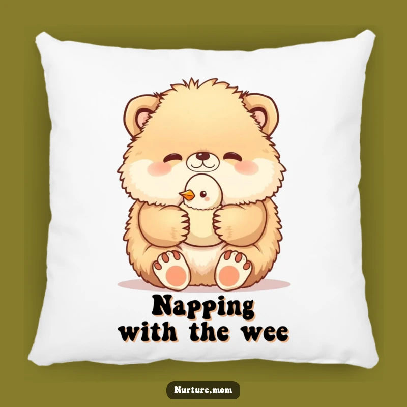 Funny Comfort Pillow: Fluffy Animal Holding Baby Bird Cozy Design