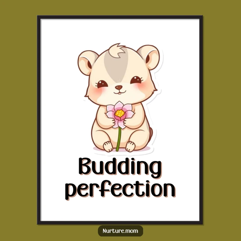 Funny Digital Art: Nurturing Animal's Flower Bud Wall Decor Gift