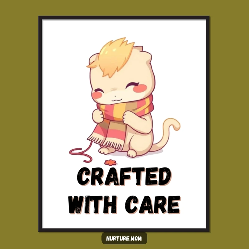 Funny Knitting Creature Digital Art Print - Instant Craft Decor!