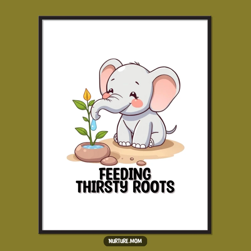 Funny Elephant Watering Digital Art: Instant Eco Decor and Hilarious Gift