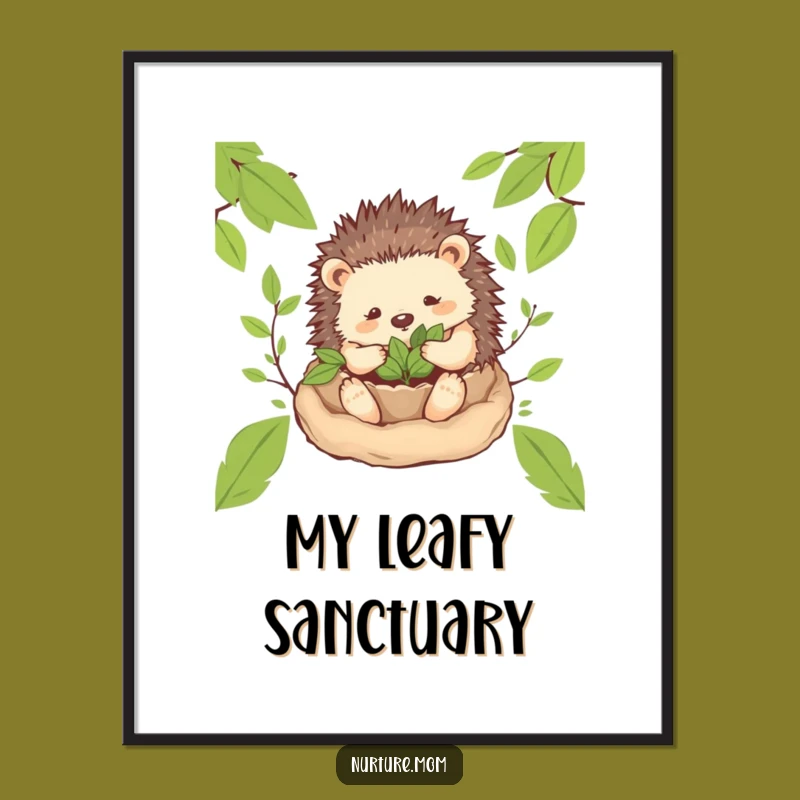 Funny! Cozy Hedgehog Mom Digital Art: Instant Woodland Humor for Your Walls
