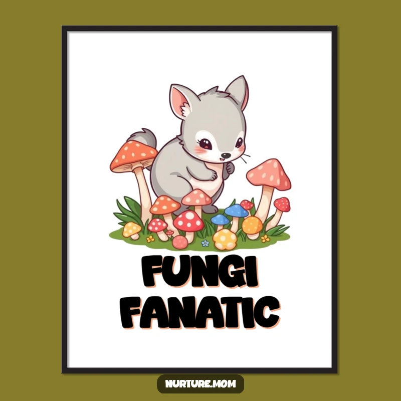 Funny Digital Art: Playful Animal's Mushroom Wall Decor Gift