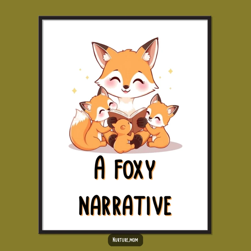 Funny Fox Mom Digital Art: Bedtime Story for Instant Decor