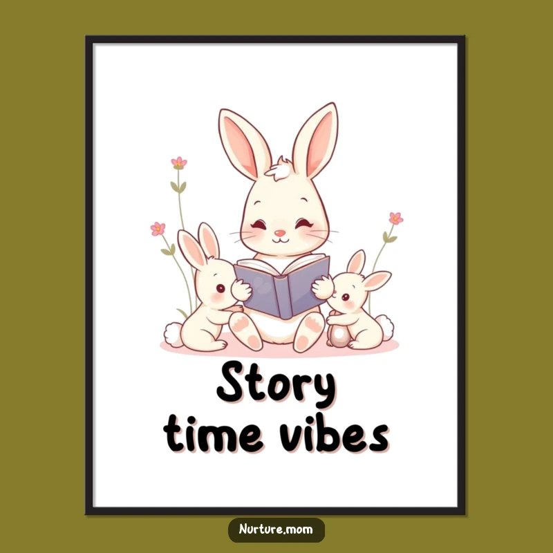 Funny Kawaii Mama Bunny Digital Art: Instant Cute Story Time Decor