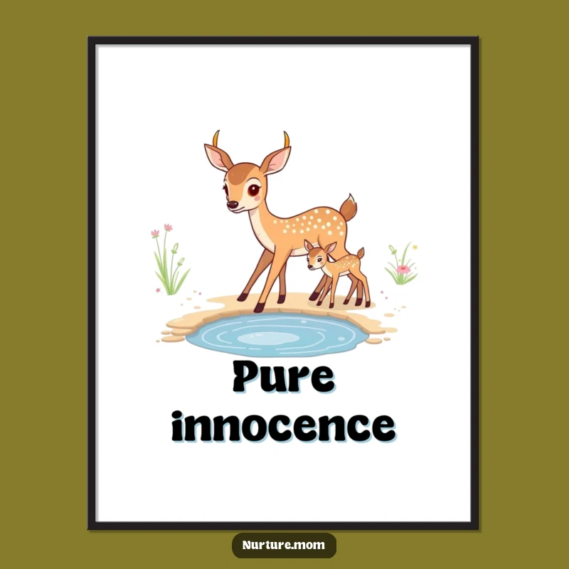 Funny Kawaii Mother Deer Digital Art - Cute Fawn Printable Gift