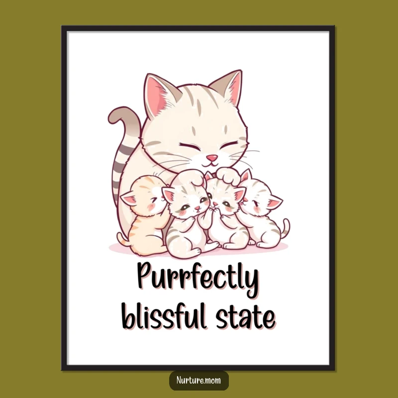 Funny Mother Cat Purring Digital Art: Instant Cute Feline Decor Gift