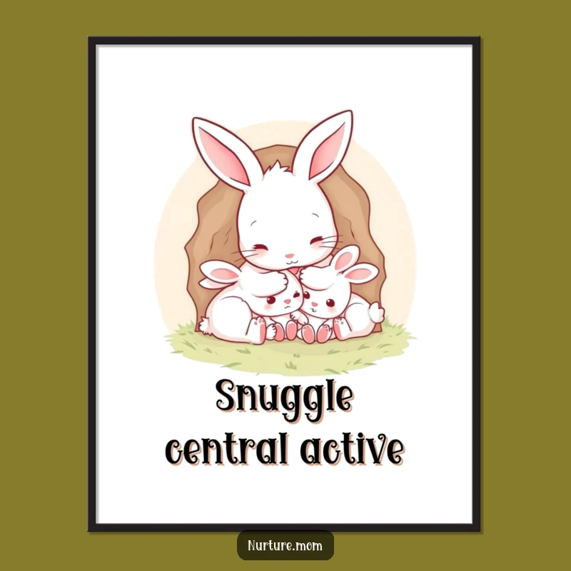 Funny Mother Rabbit Burrow Digital Art: Instant Cozy Home Decor Gift