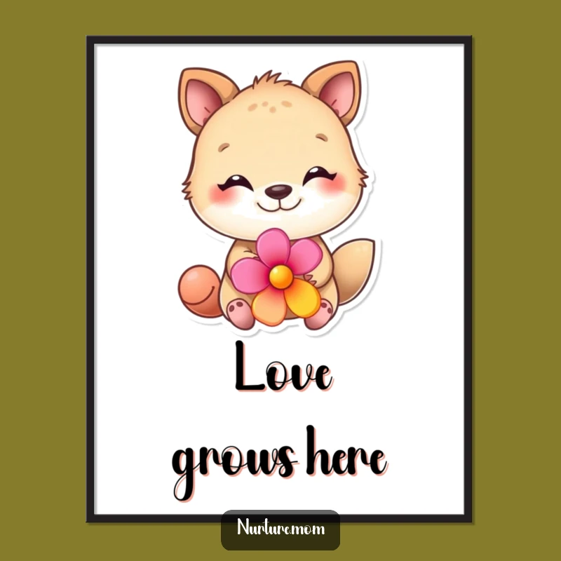 Funny Animal Flower Digital Art Print - Instant Loving Cartoon Decor!