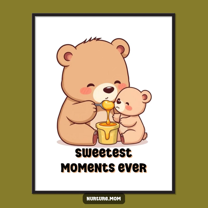 Funny Mama Bear Honey Digital Art: Instant Sweet Parenting Decor Gift