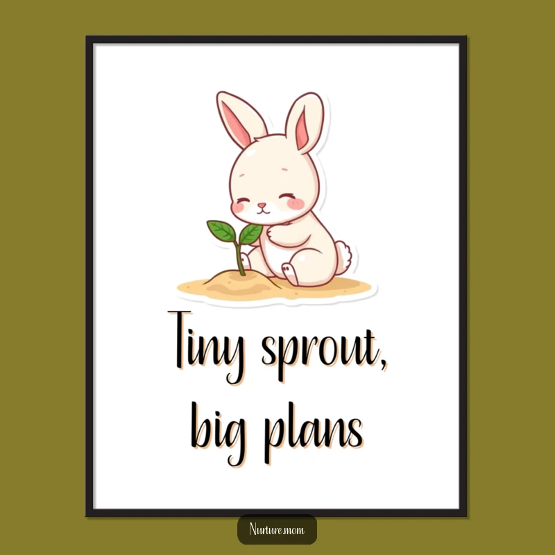 Funny Bunny Patting Sprout Digital Art: Instant Whimsical Decor and Hilarious Gift