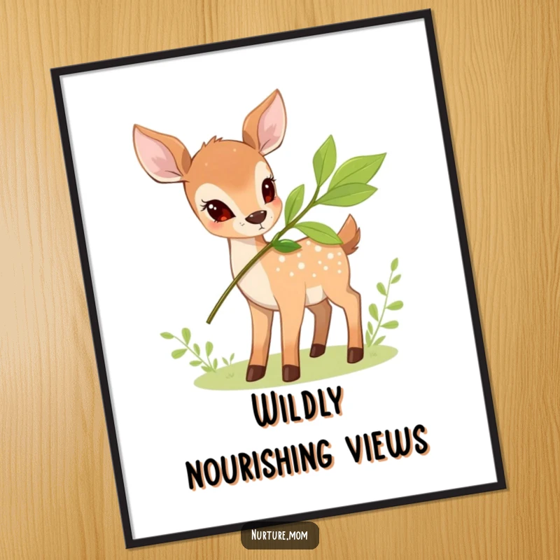 Funny Deer Nourishment Digital Art Print of a small deer offering a leafy branch, ready for printing.
