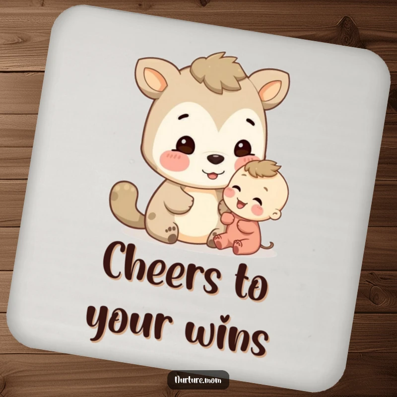 Funny animal shares an encouraging look with a child, adding gentle humor to coasters.