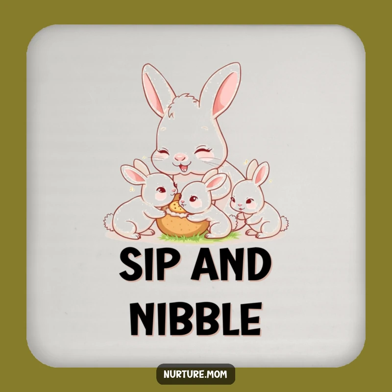 Funny Bunny Mom Coaster Set: Nurturing Feeding Scene, Adorable Motherhood Decor Gift