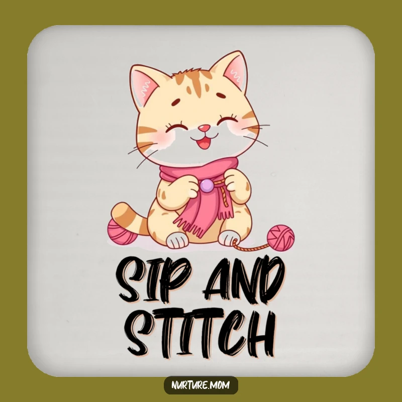 Funny Cat Knitting Coasters: Smiling Kitty Scarf Art, Protect Surfaces