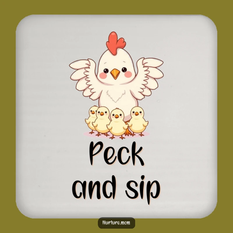 Funny Coaster Set: Kawaii Chicken Mom Chicks - Cute Table Protection Gift