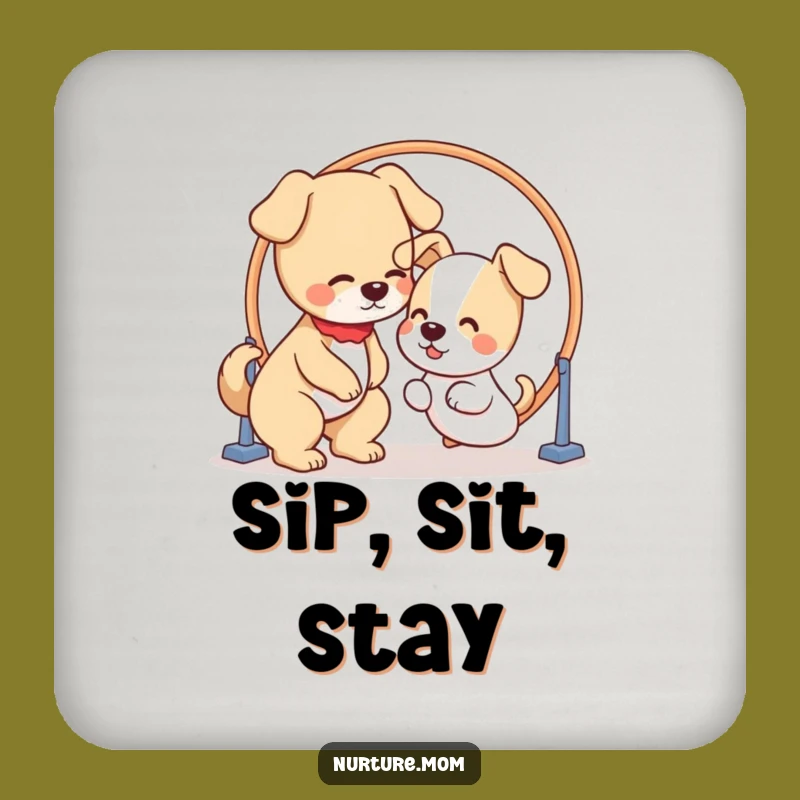 Funny Coaster Set: Kawaii Dog Mom Puppy Hoop - Cute Table Protection Gift