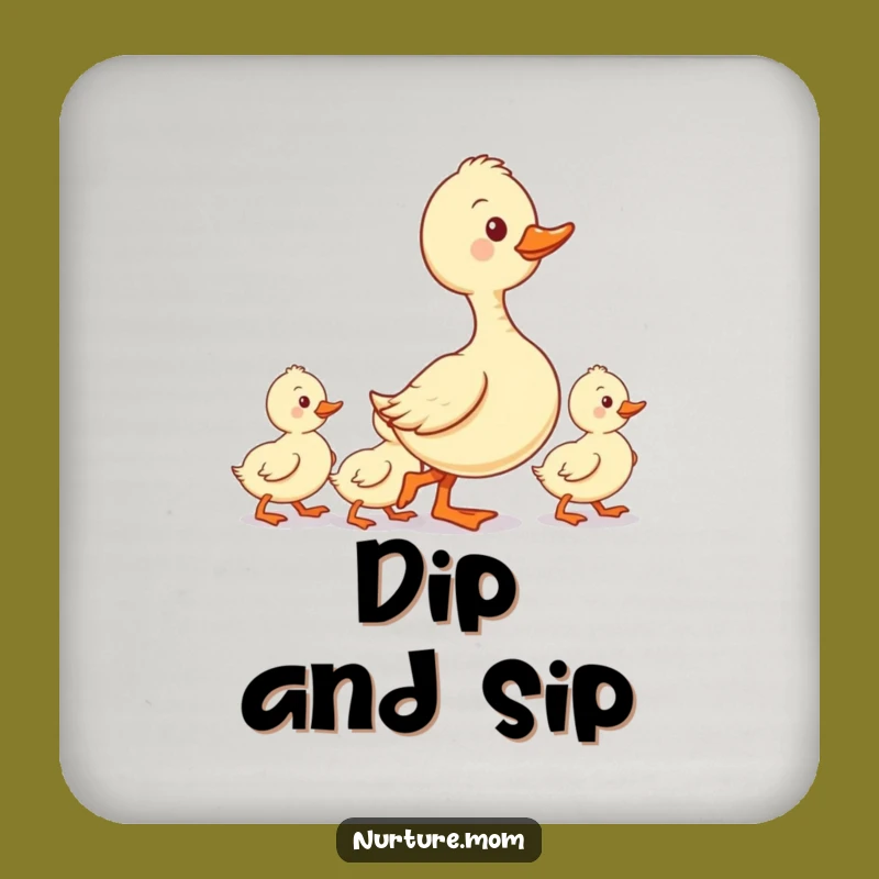 Funny Coaster Set: Kawaii Duck Mom Ducklings Line - Cute Table Protection Gift