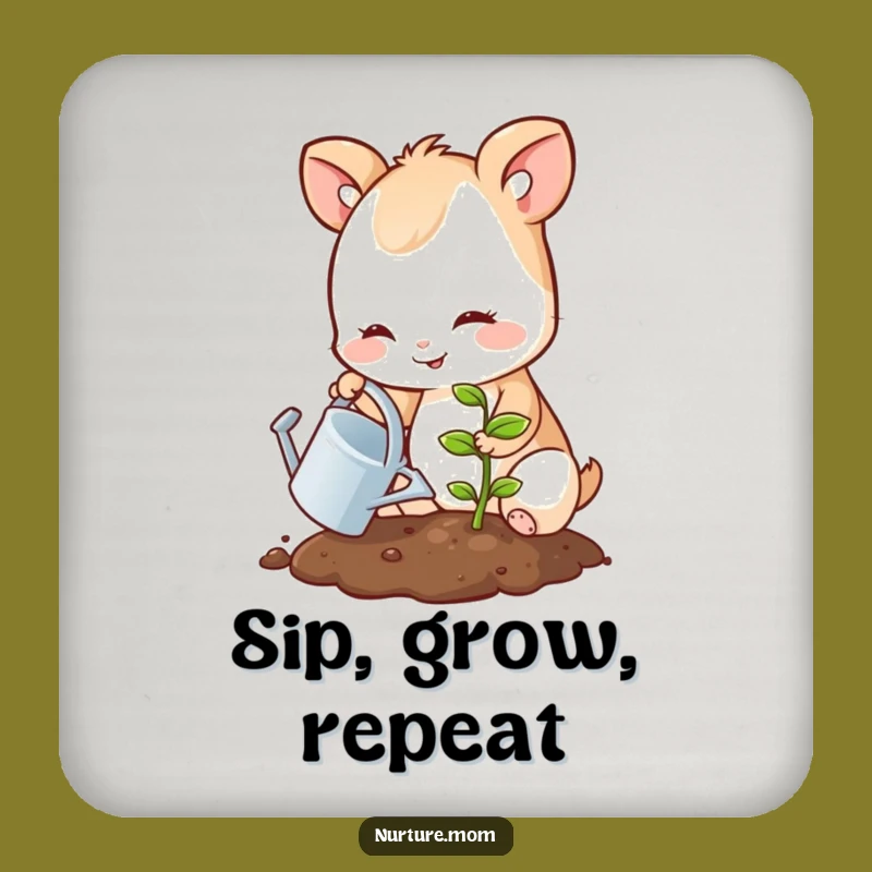 Funny Coasters Set: Cute Animal Gardener's Smiling Sprout Protection Gift