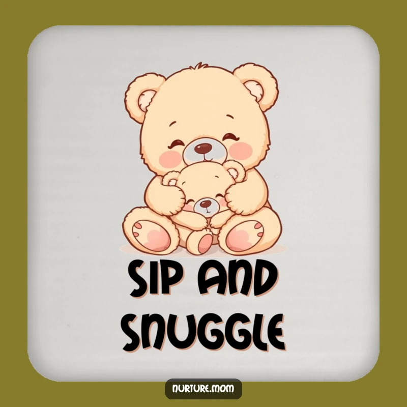 Funny Teddy Bear Mom Coaster: Gentle Tuck-In for Cozy Tables