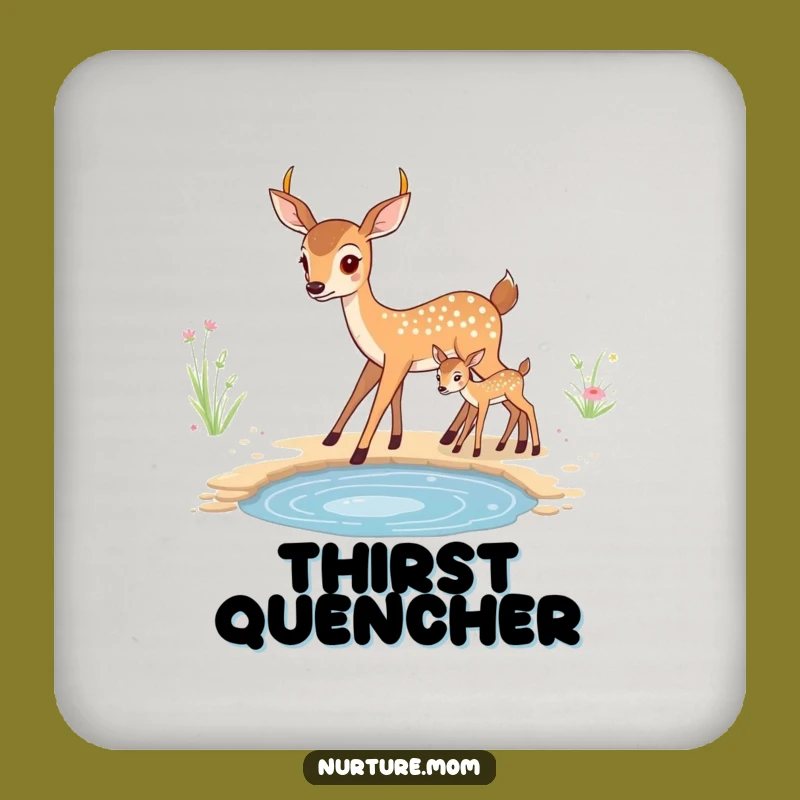 Kawaii Mother Deer Funny Drink Coaster - Cute Fawn Protection Gift