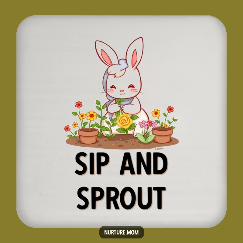 Funny Kawaii Rabbit Mom Coaster: Protect Surfaces with Cute Garden Humor, Funny Gift
