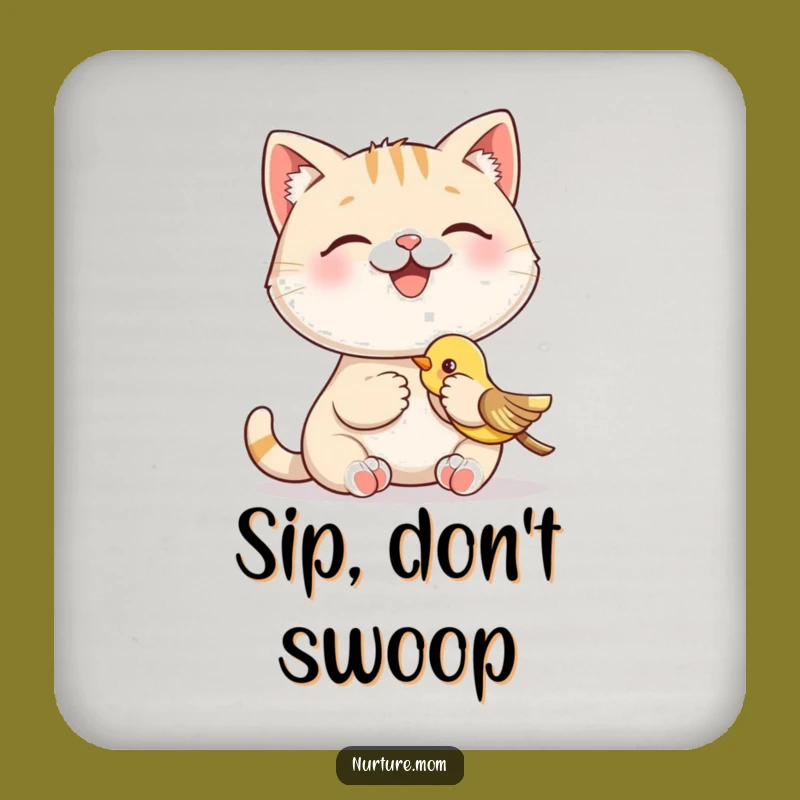 Funny Cat Feeding Bird Coaster: Table Protection and Hilarious Pet Gift