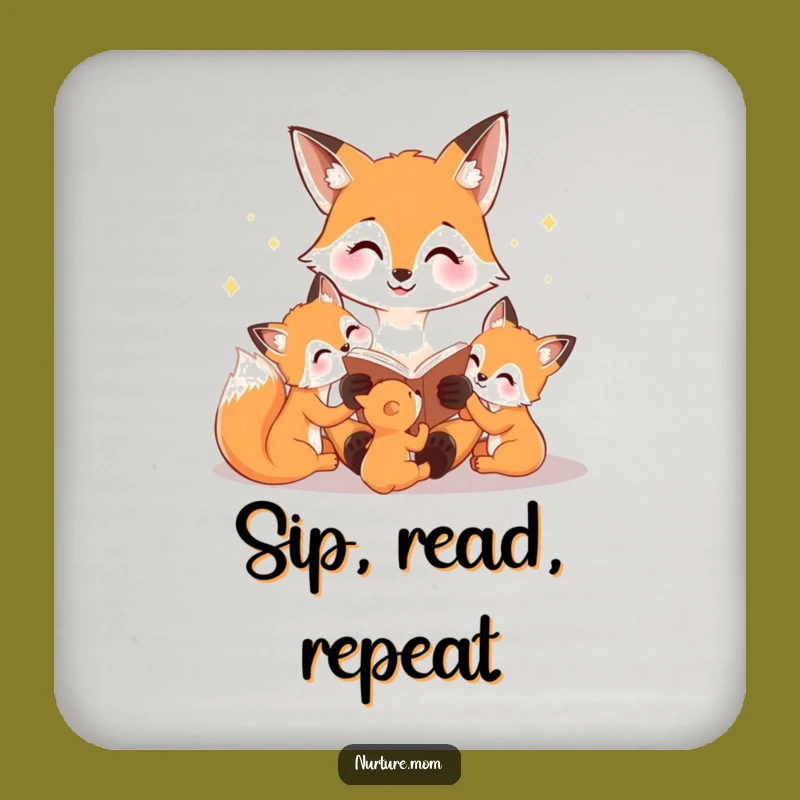 Funny Fox Mom Coaster: Bedtime Story Protection for Tables