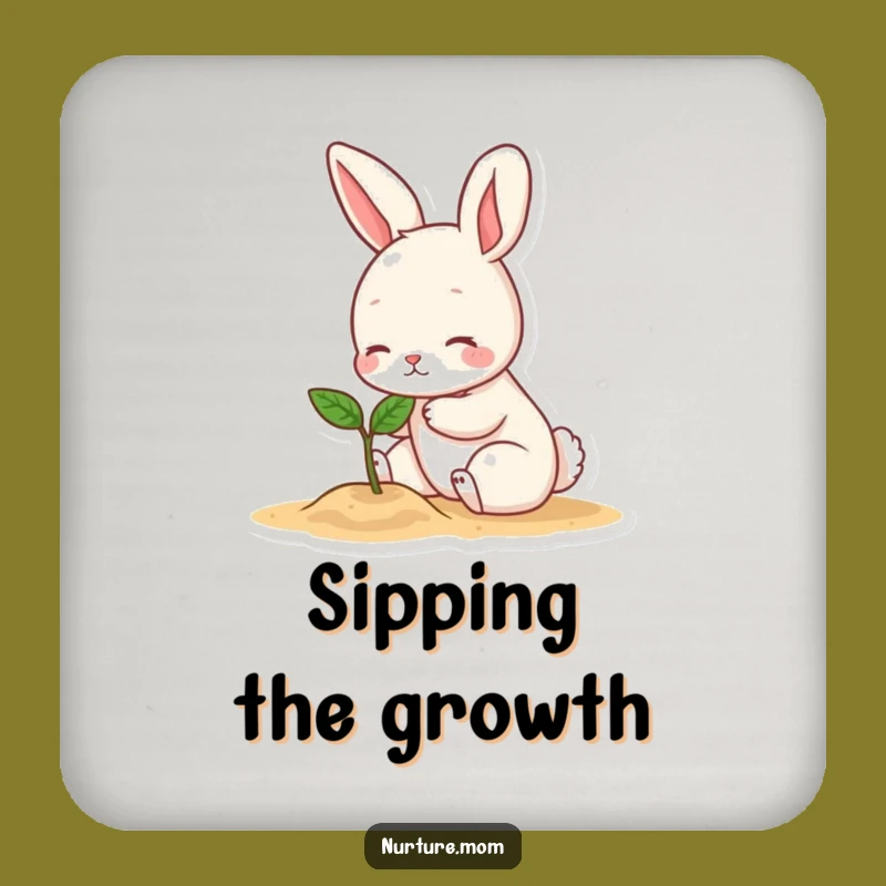 Funny Bunny Patting Sprout Coaster: Cute Table Protector and Hilarious Gardener Gift