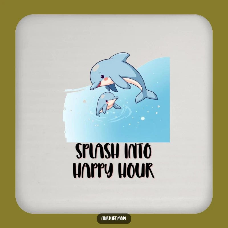 Funny Dolphin Mom Coaster: Aquatic Protection with Playful Charm