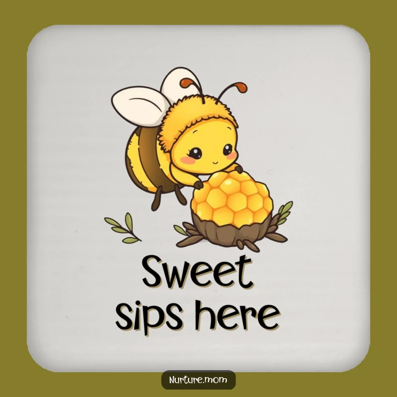 Kawaii Mother Bee Funny Drink Coaster - Honeycomb Protection Gift
