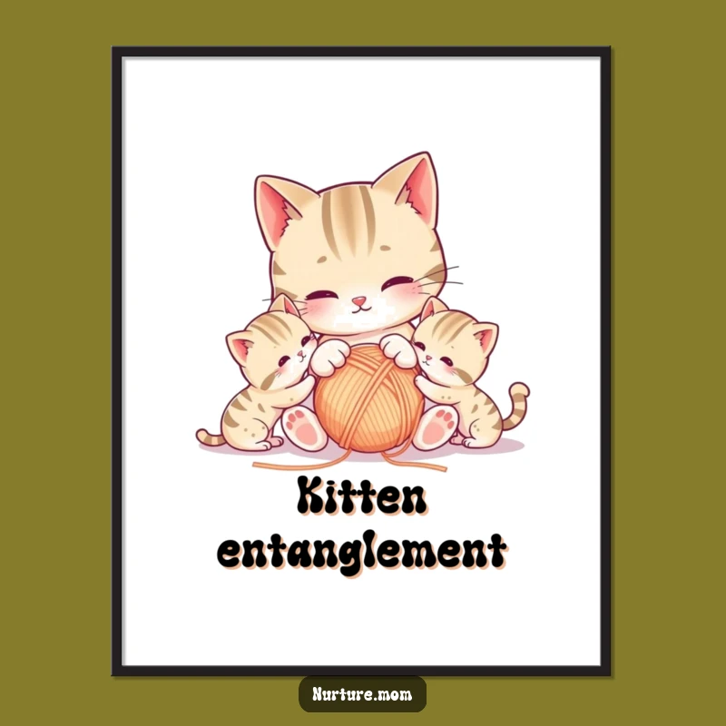 Adorable Kawaii Mother Cat Funny Poster - Whimsical Wall Art Gift
