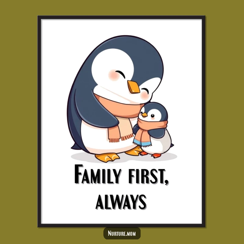 Funny Mama Penguin Helping Chick Scarf Poster - Wall Art Decor
