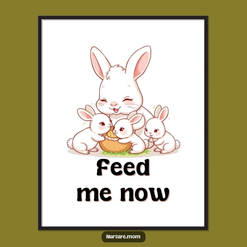 Funny Bunny Mom Poster: Nurturing Feeding Art, Cute Animal Motherhood Decor Gift