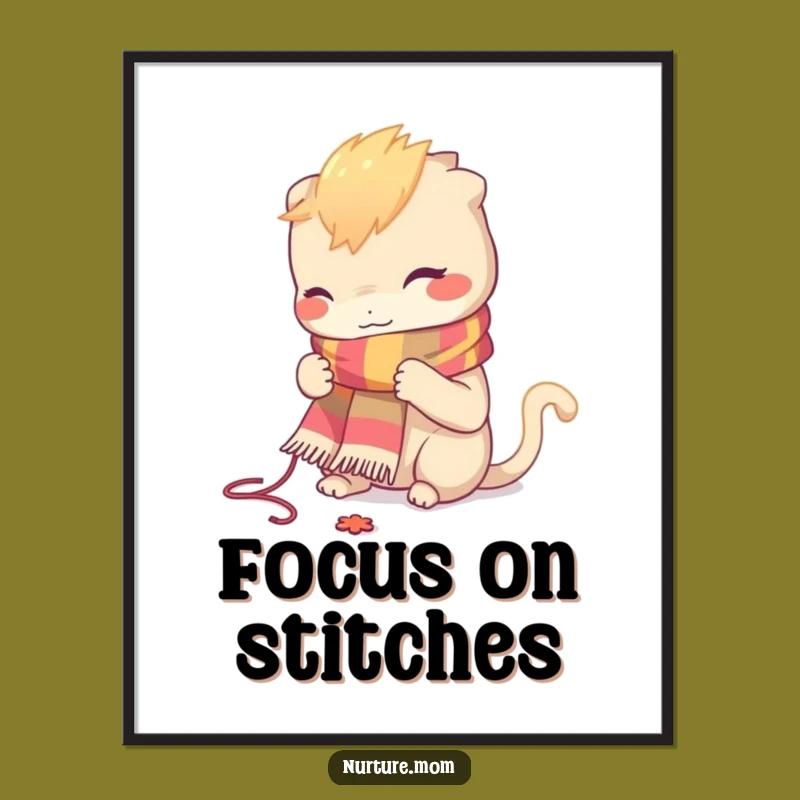 Funny Knitting Creature Poster - Whimsical Wall Decor Gift!