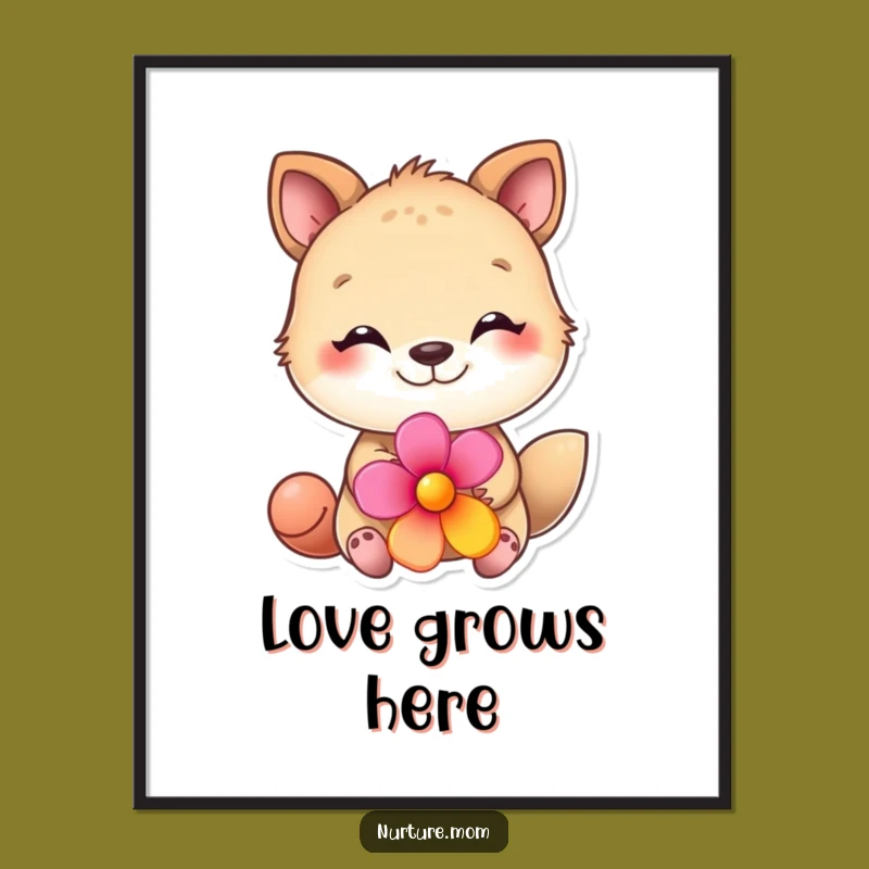 Funny Animal Flower Poster - Adorable Cartoon Art for a Loving Gift!