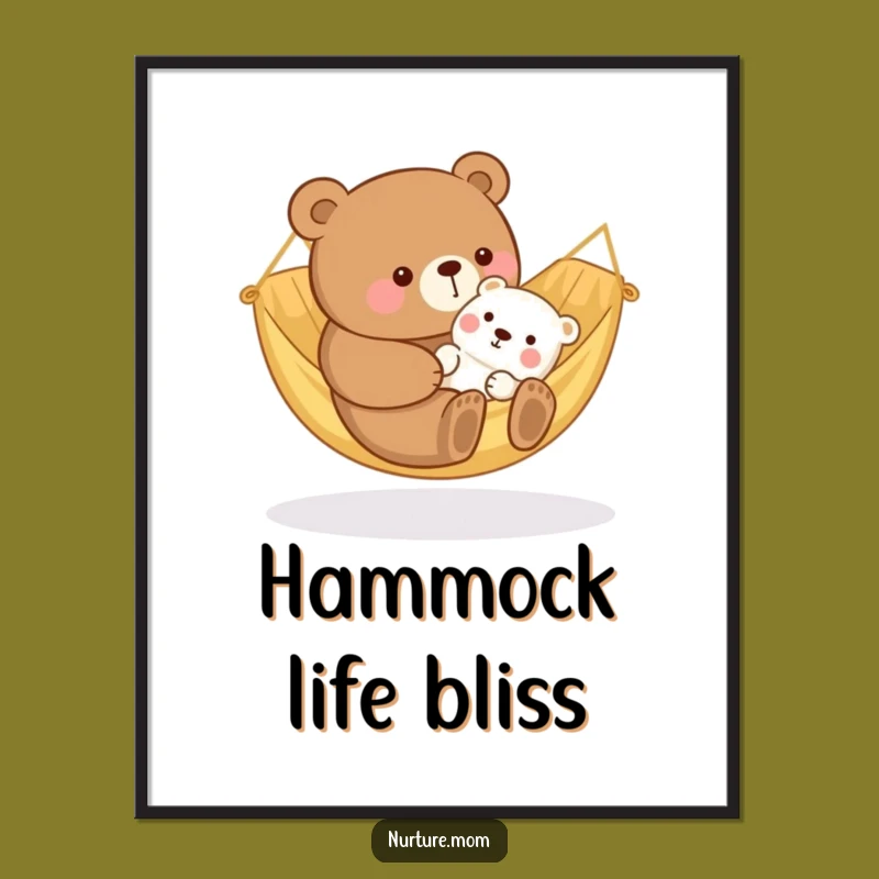 Funny Kawaii Bear Mom Poster: Cozy Hammock Baby Rocking Art