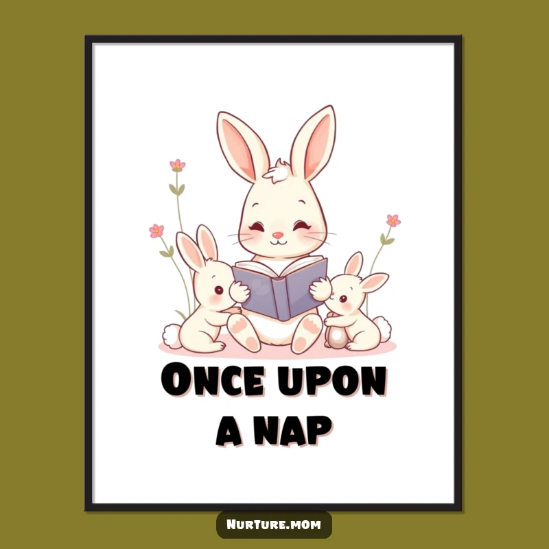 Funny Kawaii Mama Bunny Story Poster: Whimsical Nursery Art for Moms