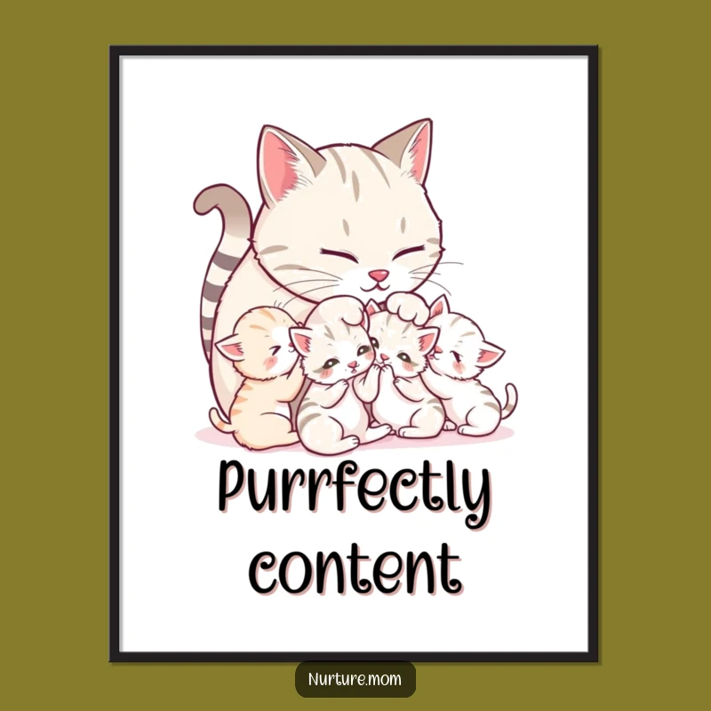Funny Mother Cat Purring Poster: Adorable Feline Nursery Art Gift