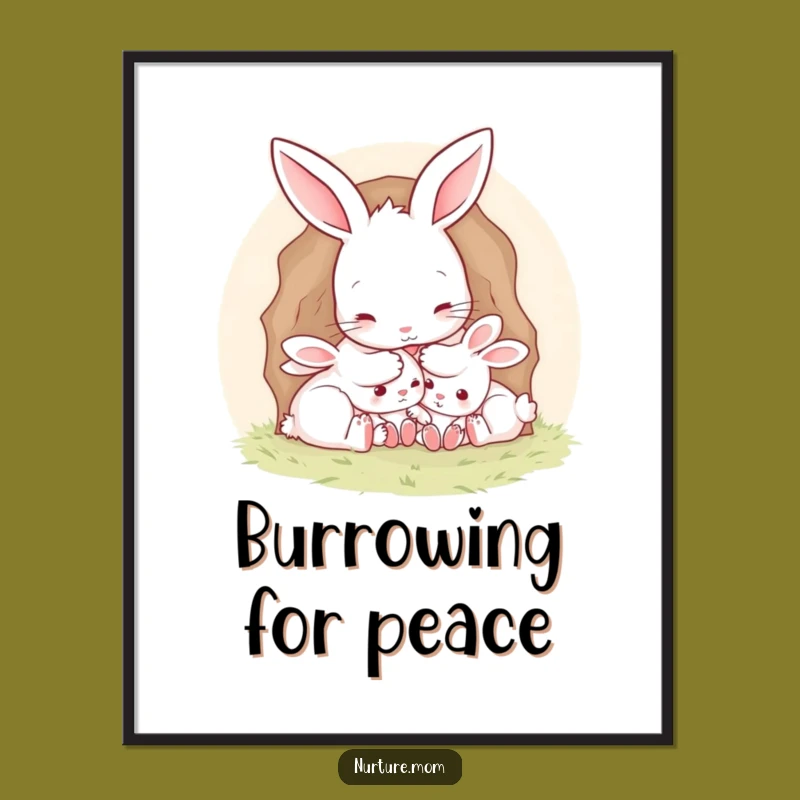 Funny Mother Rabbit Burrow Poster: Charming Nursery Parenting Art Gift
